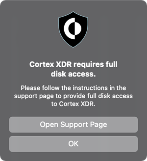 Cortex XDR requires full disk access