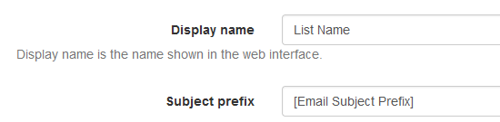 Change the display name in the web interface or the prefix attached to all mailing list messages.