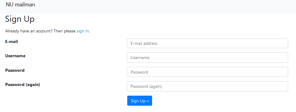 Sign Up page to create credentials for non University Users.