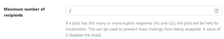 Setting the maximum number of recipients to a message submission.